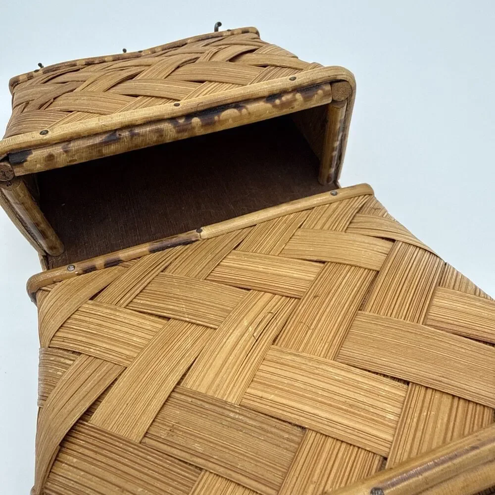 Vintage Bamboo Woven Letter Holder Wall Storage Herringbone Hong Kong